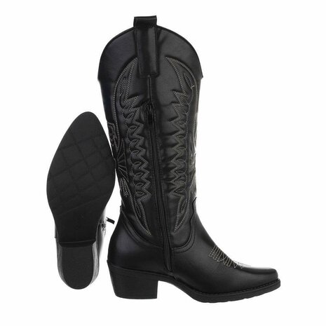 Dames cowboy laarzen / western kuitlaarzen - zwart