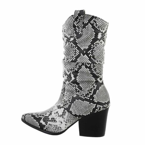Dames cowboy laarzen / western kuitlaarzen met slangenprint - grijs