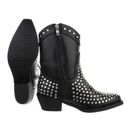 Dames cowboy enkellaarzen / western laarsjes met studs - zwart