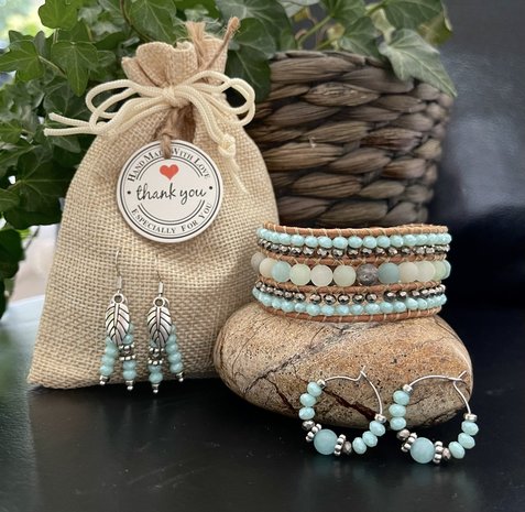 Handgemaakte armband natuursteen Indi Western stijl - mint / bruin