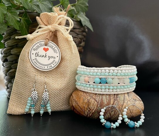 Handgemaakte creolen Indi Western stijl - blauw / wit