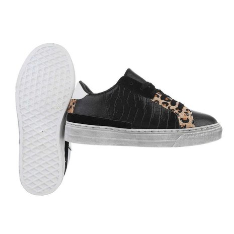 Dames sneakers / lage gympen met ster - zwart / panterprint