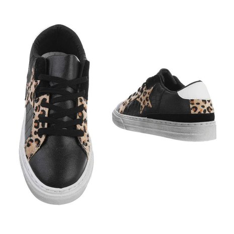 Dames sneakers / lage gympen met ster - zwart / panterprint