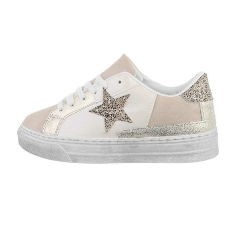 Dames sneakers / lage gympen met ster - beige / goud