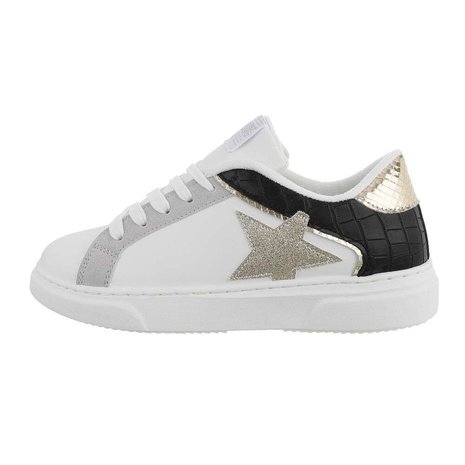 Dames sneakers / lage gympen met ster - wit / goud