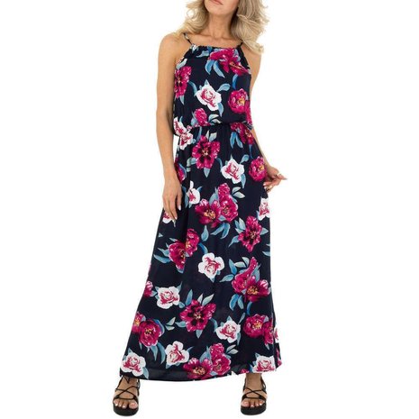 Dames zomerjurk katoen / lange jurk met bloemen - donkerblauw