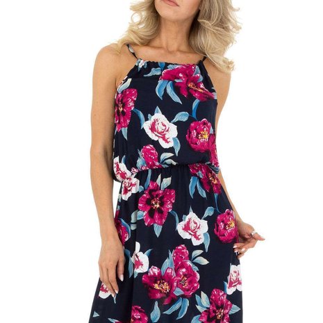 Dames zomerjurk katoen / lange jurk met bloemen - donkerblauw