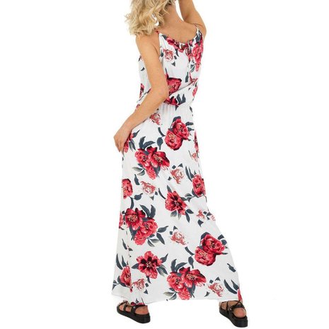 Dames zomerjurk katoen / lange jurk met bloemen - wit