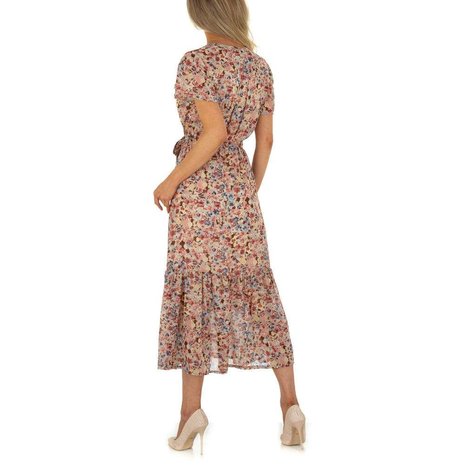 Dames maxi-jurk / boho jurk met bloemen - bordeaux / beige