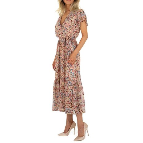 Dames maxi-jurk / boho jurk met bloemen - bordeaux / beige