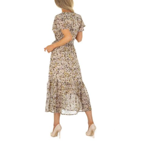 Dames maxi-jurk / boho jurk met bloemen - beige