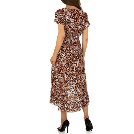 Dames zomerjurk / lange jurk met panterprint - bruin