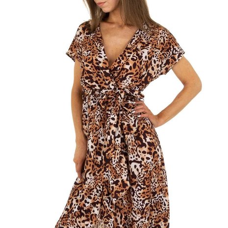 Dames zomerjurk / lange jurk met panterprint - bruin