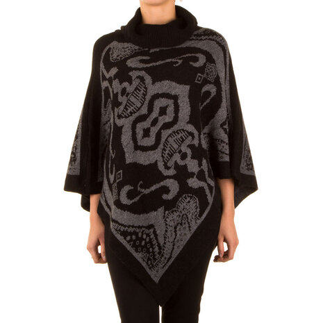 Poncho met Mandarijns design - zwart