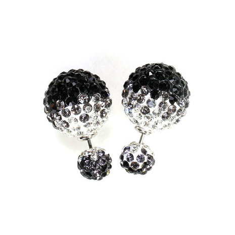 Double Blings (Dots look) oorbellen met strass - wit / zwart