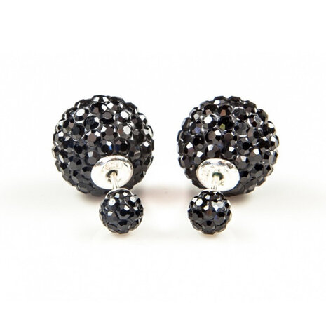 Double Blings (Dots look) oorbellen met strass - zwart