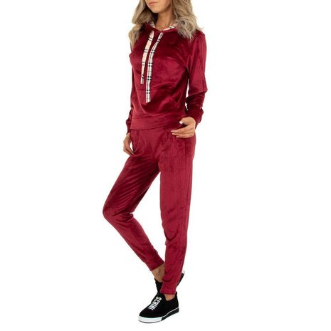 Dames comfy huispak / velvet joggingpak 2-delig - rood