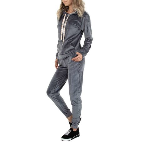 Dames comfy huispak / velvet joggingpak 2-delig - grijs