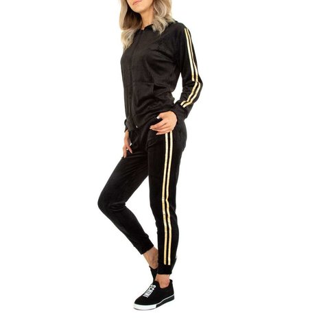 Dames comfy huispak / velvet joggingpak 2-delig - goud / zwart