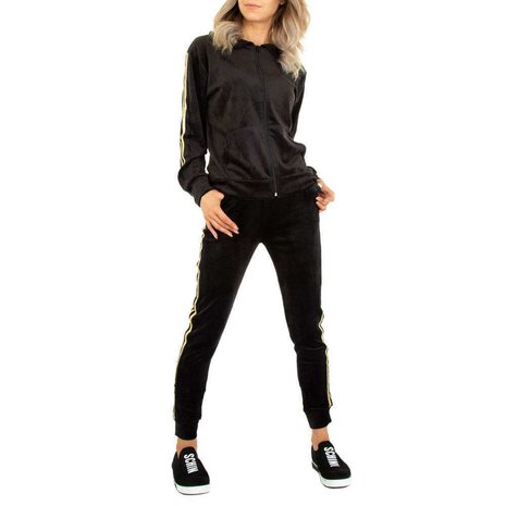 Dames comfy huispak / velvet joggingpak 2-delig - goud / zwart