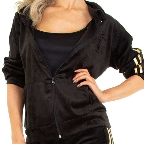 Dames comfy huispak / velvet joggingpak 2-delig - goud / zwart