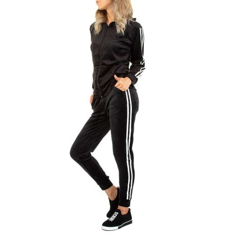 Dames comfy huispak / velvet joggingpak 2-delig - zilver / zwart