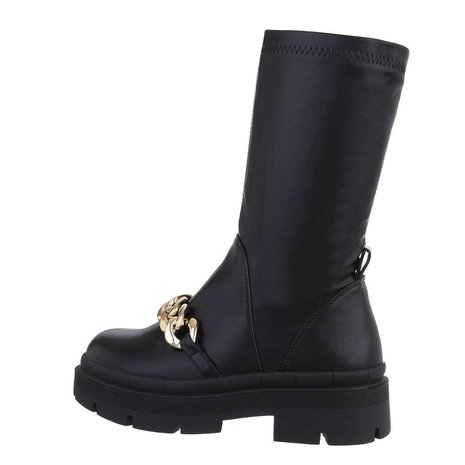 Dames boots enkellaarzen motor-look laarsjes ketting - zwart - Lunamex Jewelry & Fashion