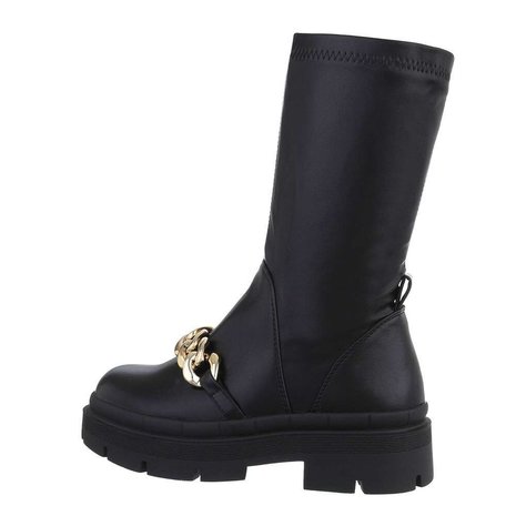 Dames biker boots enkellaarzen / motor-look laarsjes met ketting - zwart