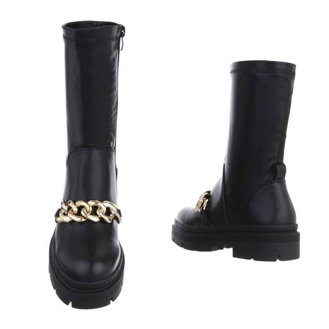 tornado Vanaf daar winkelwagen Dames biker boots enkellaarzen / motor-look laarsjes met ketting - zwart -  Lunamex Jewelry & Watches