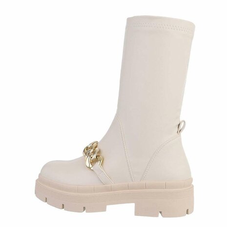 Dames biker boots enkellaarzen / motor-look laarsjes met ketting - beige