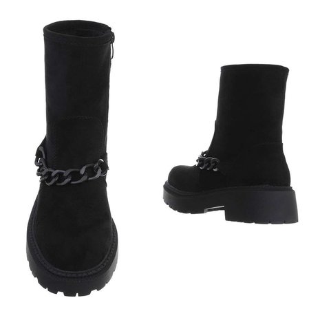 Dames biker boots enkellaarzen / motor-look laarsjes met ketting - zwart