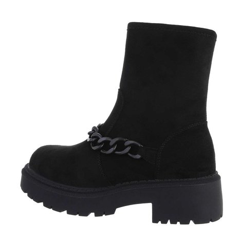 Dames biker boots enkellaarzen / motor-look laarsjes met ketting - zwart