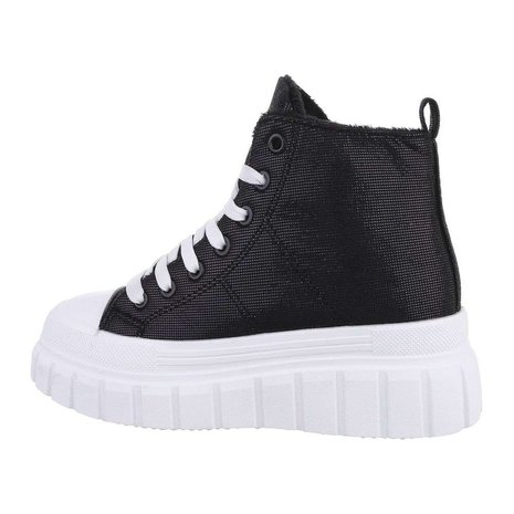 Dames plateau sneakers / gympen met dikke zolen - zwart sparkle