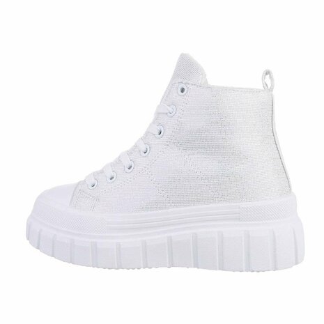 Dames plateau sneakers / gympen met dikke zolen - wit sparkle