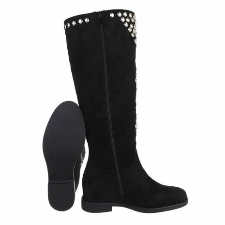 Dames hoge laarzen / wedge kuitlaarzen - zwart suède-look