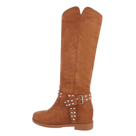 Dames hoge laarzen / wedge kuitlaarzen - camel suède-look - Lunamex Jewelry  \u0026 Watches