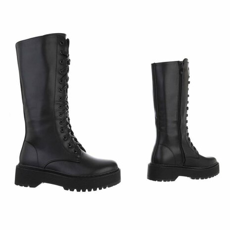 Dames hoge veterboots / laarzen met veters - zwart