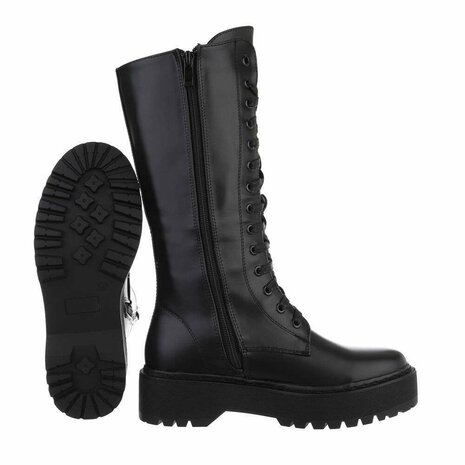 Dames hoge veterboots / laarzen met veters - zwart