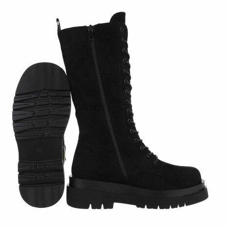 Dames hoge veterboots / laarzen met veters - zwart