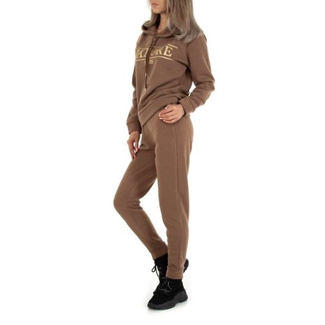 Nadruk Ziektecijfers Verzoekschrift Dames comfy huispak / joggingpak 2-delig - bruin - Lunamex Jewelry & Fashion