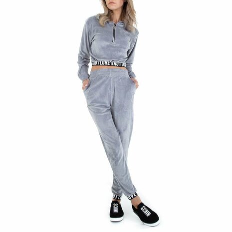 Dames comfy huispak / velvet joggingpak 2-delig - grijs