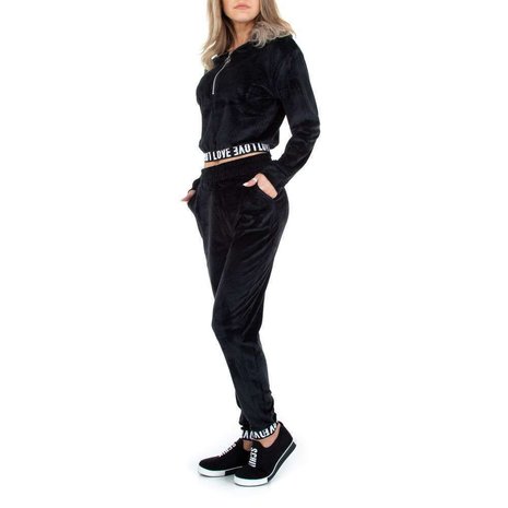 Dames comfy huispak / velvet joggingpak 2-delig - zwart