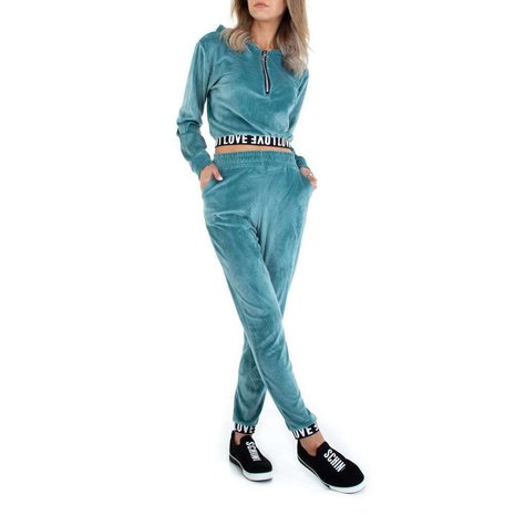 Dames comfy huispak / velvet joggingpak 2-delig - turquoise