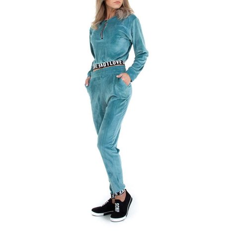 Dames comfy huispak / velvet joggingpak 2-delig - turquoise