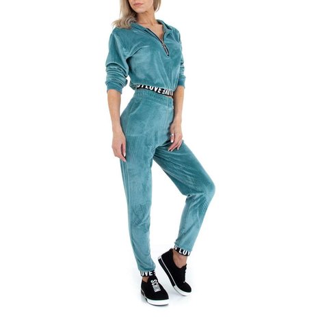 Dames comfy huispak / velvet joggingpak 2-delig - turquoise