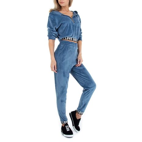 Dames comfy huispak / velvet joggingpak 2-delig - blauw