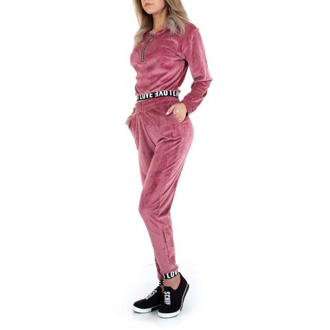 Dames comfy huispak / velvet joggingpak 2-delig - roze