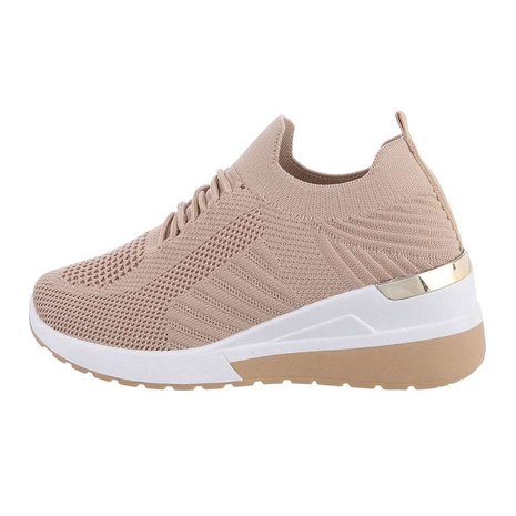 Dames wedge sneakers instap gympen met sleehakken beige