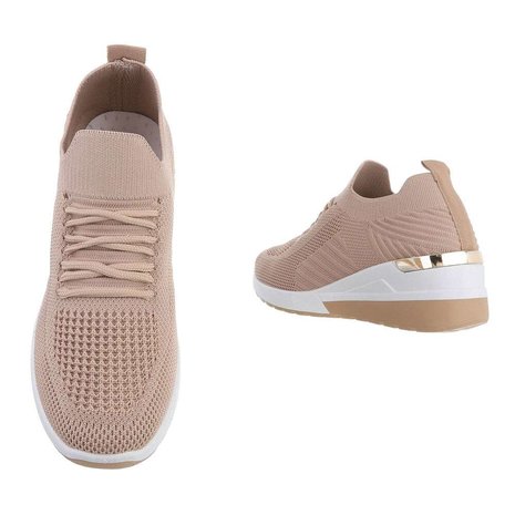 Dames wedge sneakers / instap gympen met sleehakken - beige