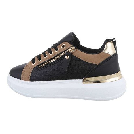 Dames sneakers / lage multicolor gympen - zwart / bruin